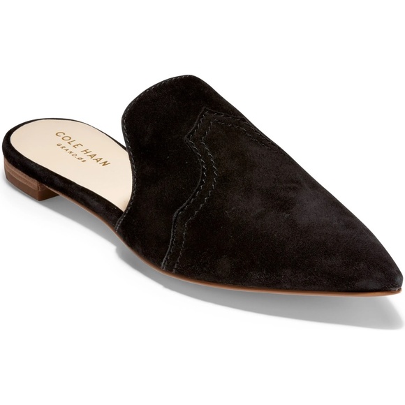 Cole Haan Shoes - Cole Haan Hadley Black Suede Mules Flat Sandals 7